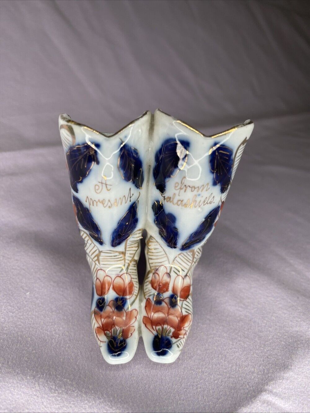 A Pair of Imari Pattern Boots Marked 113